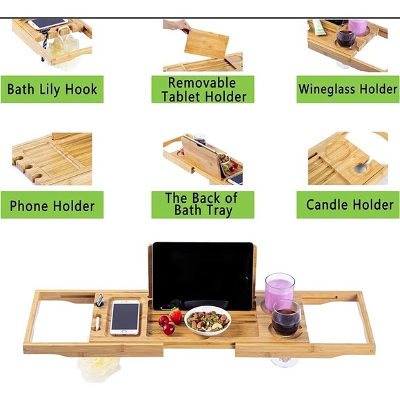 Utoplike Bath Utoplike Bamboo Bathtub Caddy Tray Bath Tray Tub